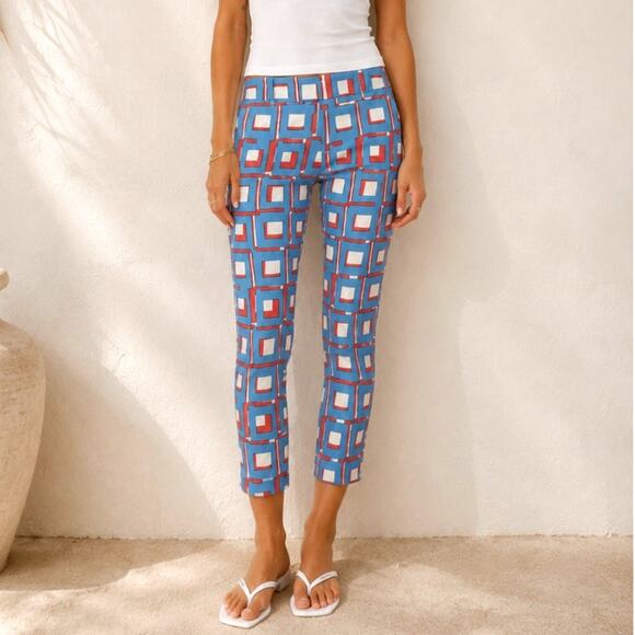 Krazy Larry Pants - Krazy Larry Red Blue Retro USA 4th of July Eclectic pull on pants size 10/Medium